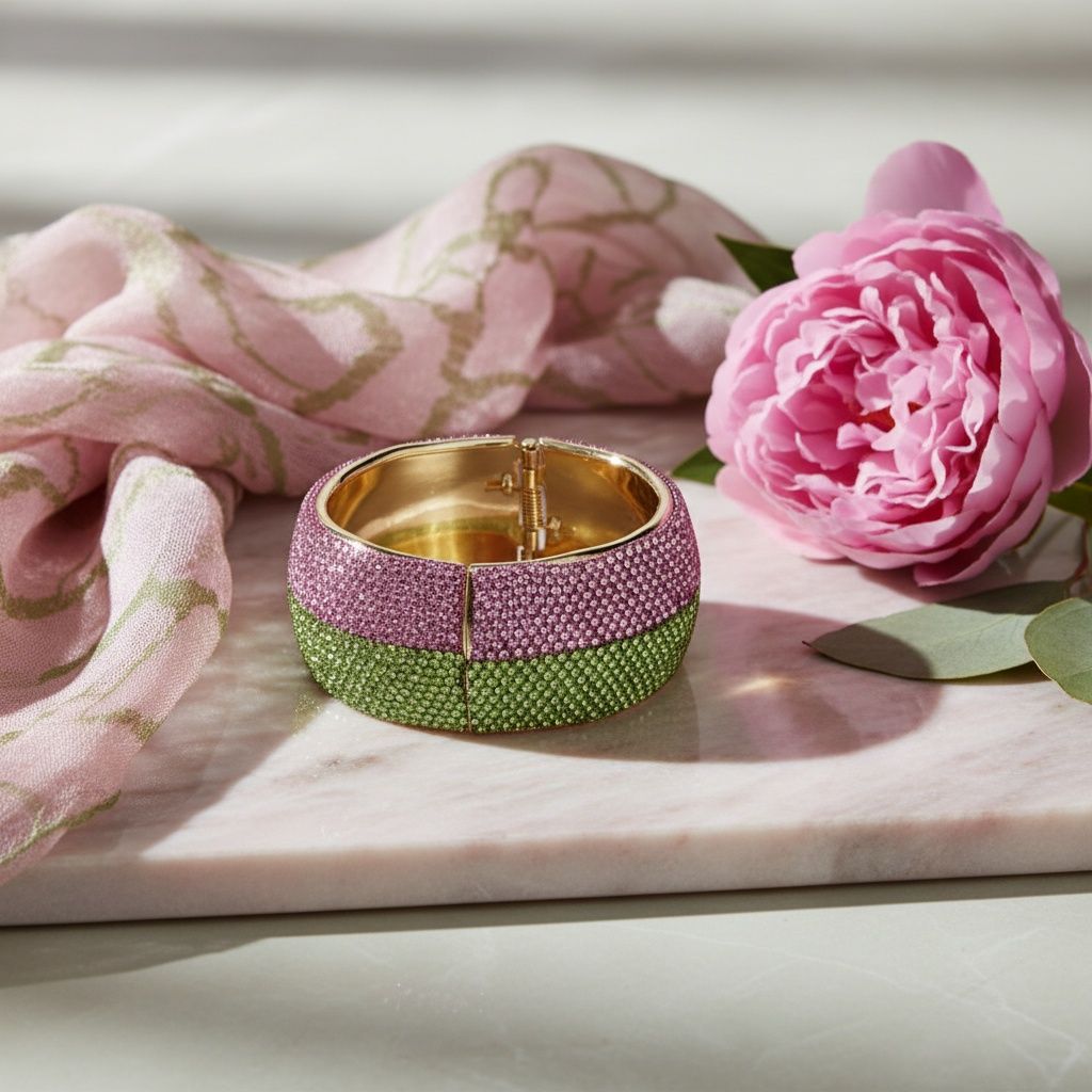 Pink Green Glam Stripe Wide Bangle