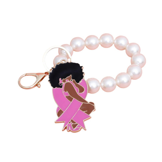 Keychain Gold Pink Ribbon Diva Pearl Wristlet