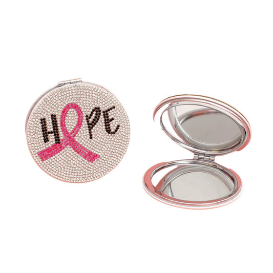 Breast Cancer Hope Ribbon Bling Mirror Compact