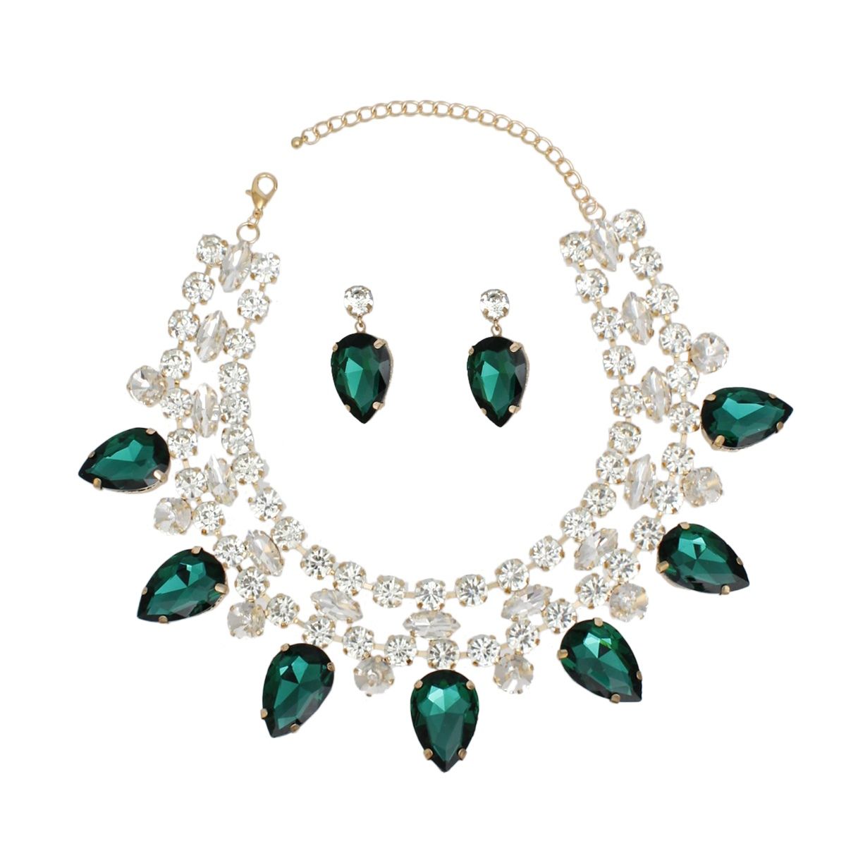 Formal Brilliant Green Teardrop Crystal Necklace