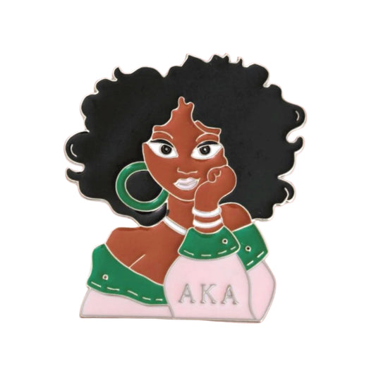 AKA Pink Green Curly Hair Woman Pin