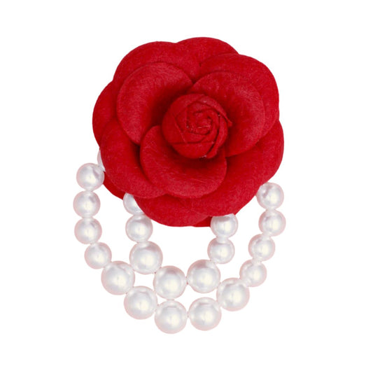 DST Sorority Red Flower Draped Pearls Brooch Pin