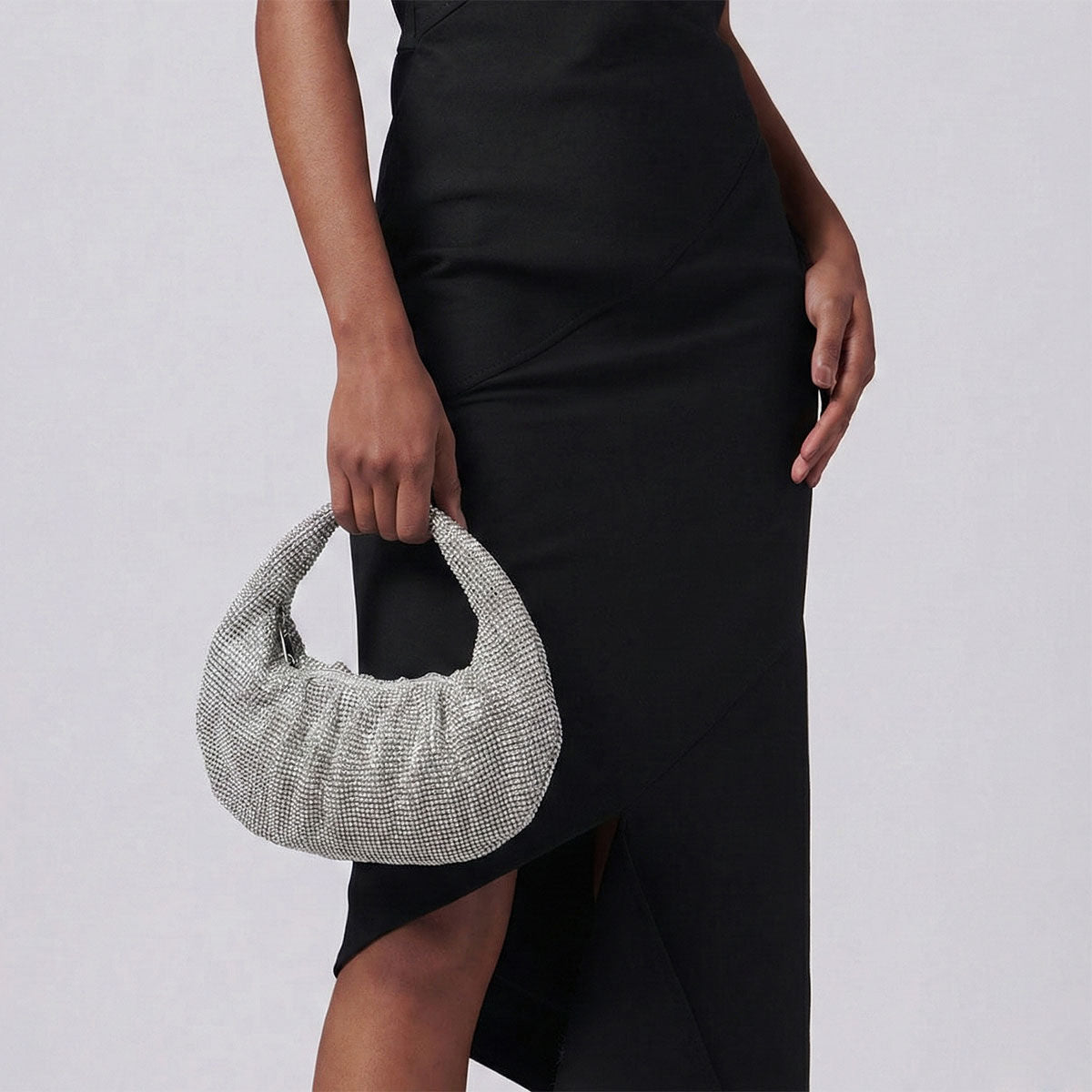 Clutch Premium Silver Rhinestone Mesh Hobo Bag