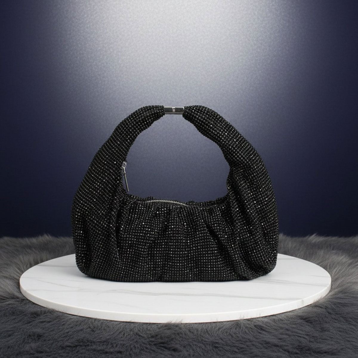 Clutch Premium Black Rhinestone Mesh Hobo Bag