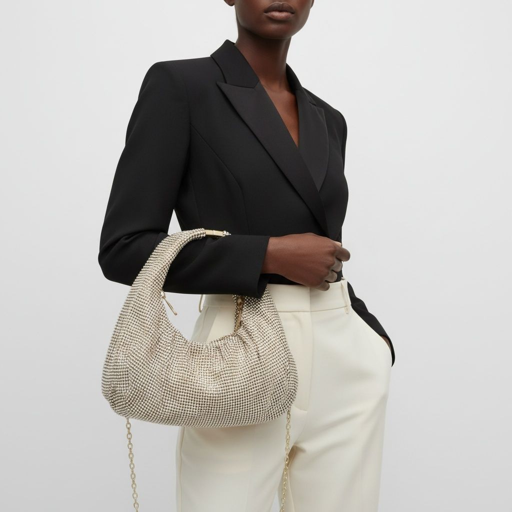 Clutch Premium Gold Rhinestone Mesh Hobo Bag