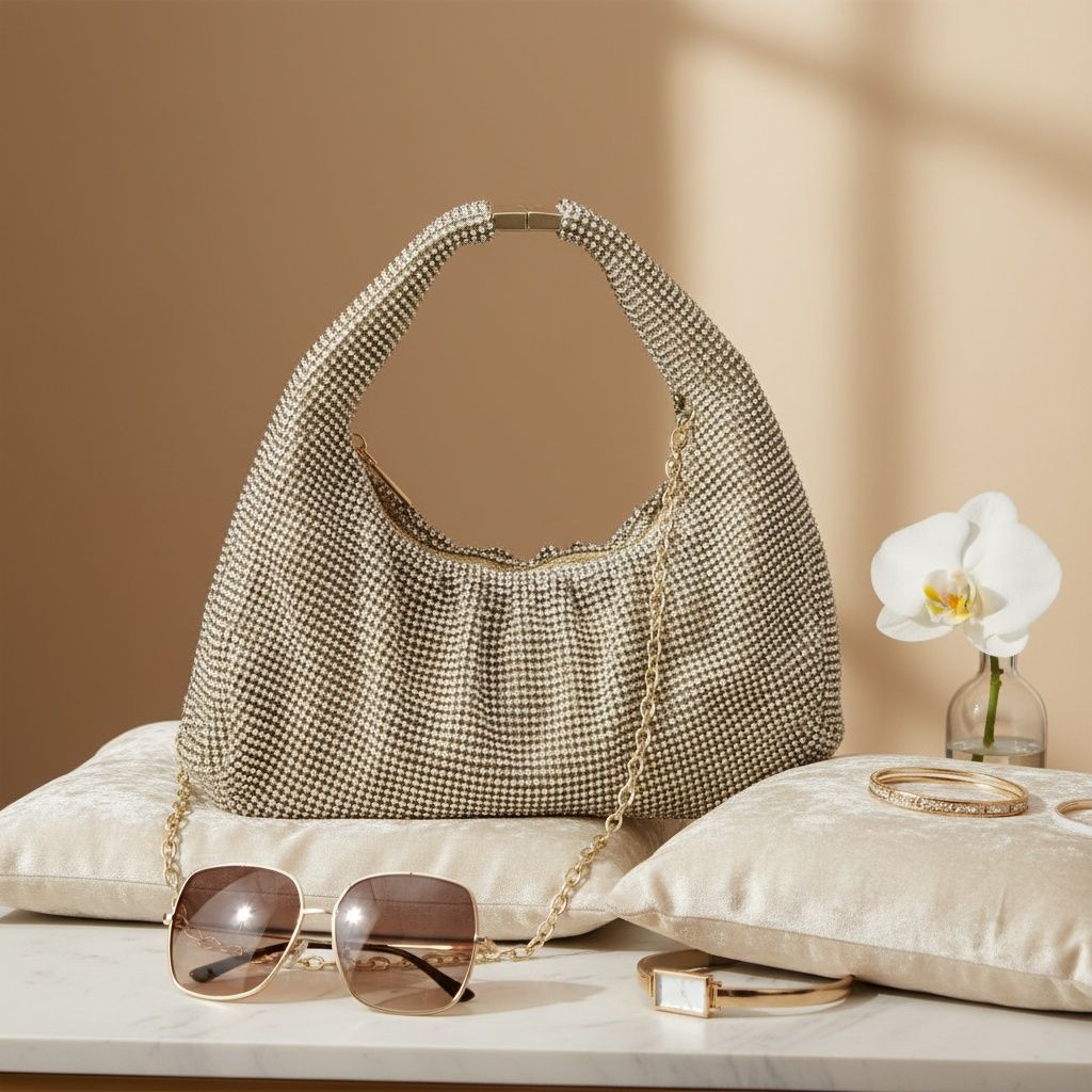 Clutch Premium Gold Rhinestone Mesh Hobo Bag