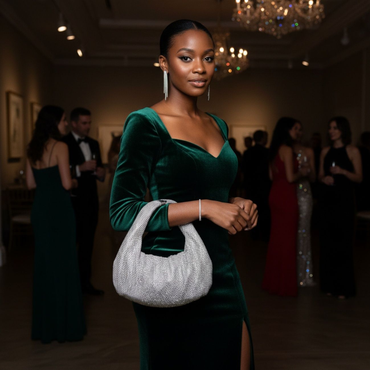 Clutch Premium Silver Rhinestone Mesh Hobo Bag