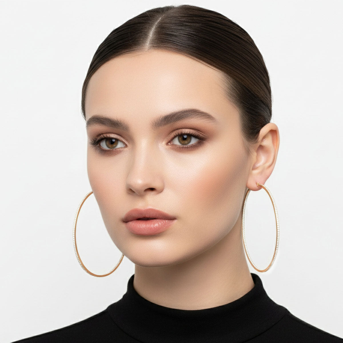 Hoop 18K Gold Steel Inside Out Rhinestone Earrings