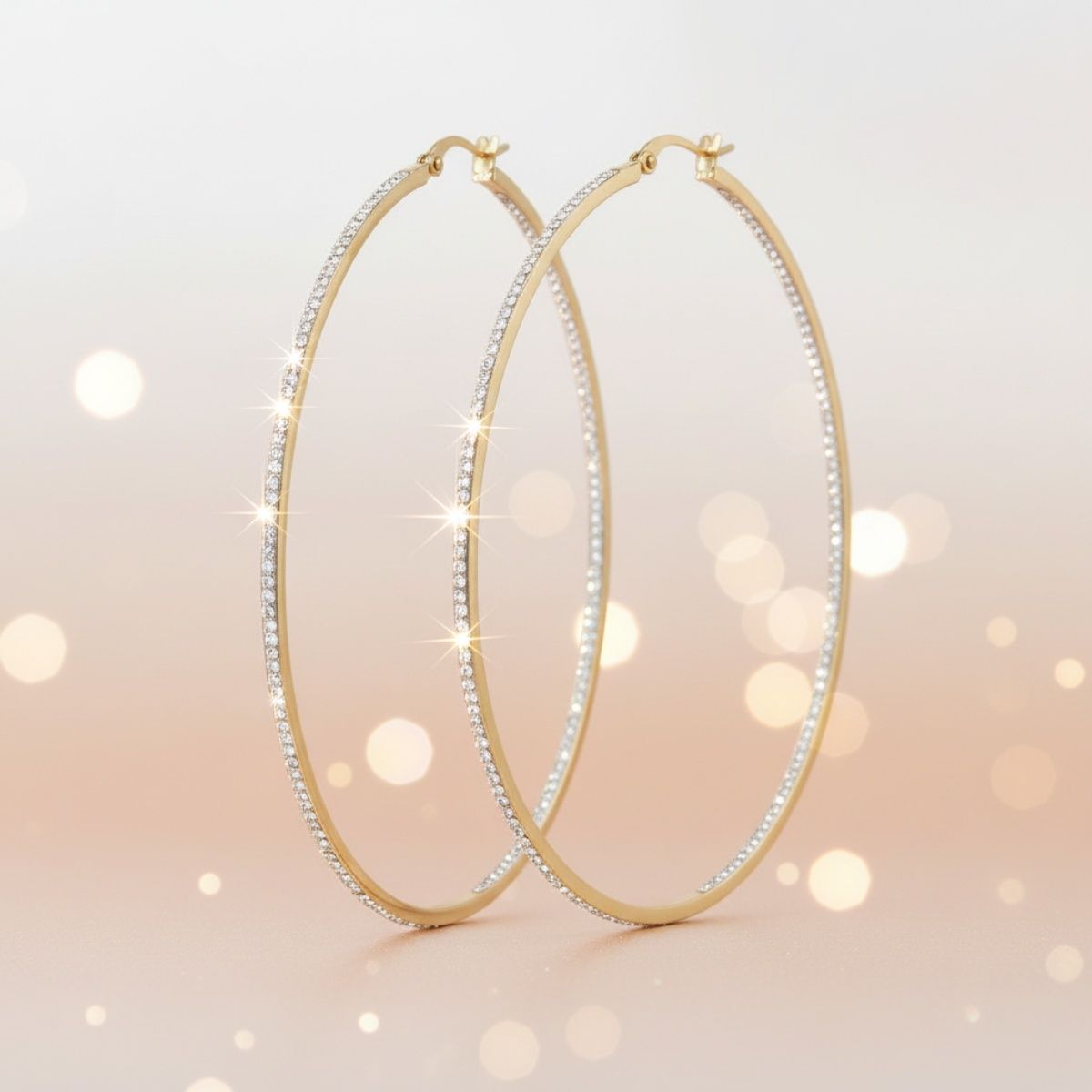 Hoop 18K Gold Steel Inside Out Rhinestone Earrings