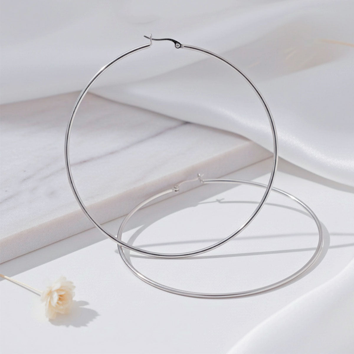 Stainless Steel Classic 90mm Thin Hoop Earrings