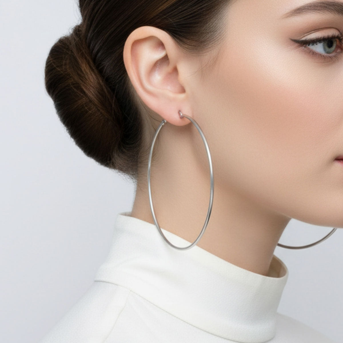 Stainless Steel Classic 90mm Thin Hoop Earrings