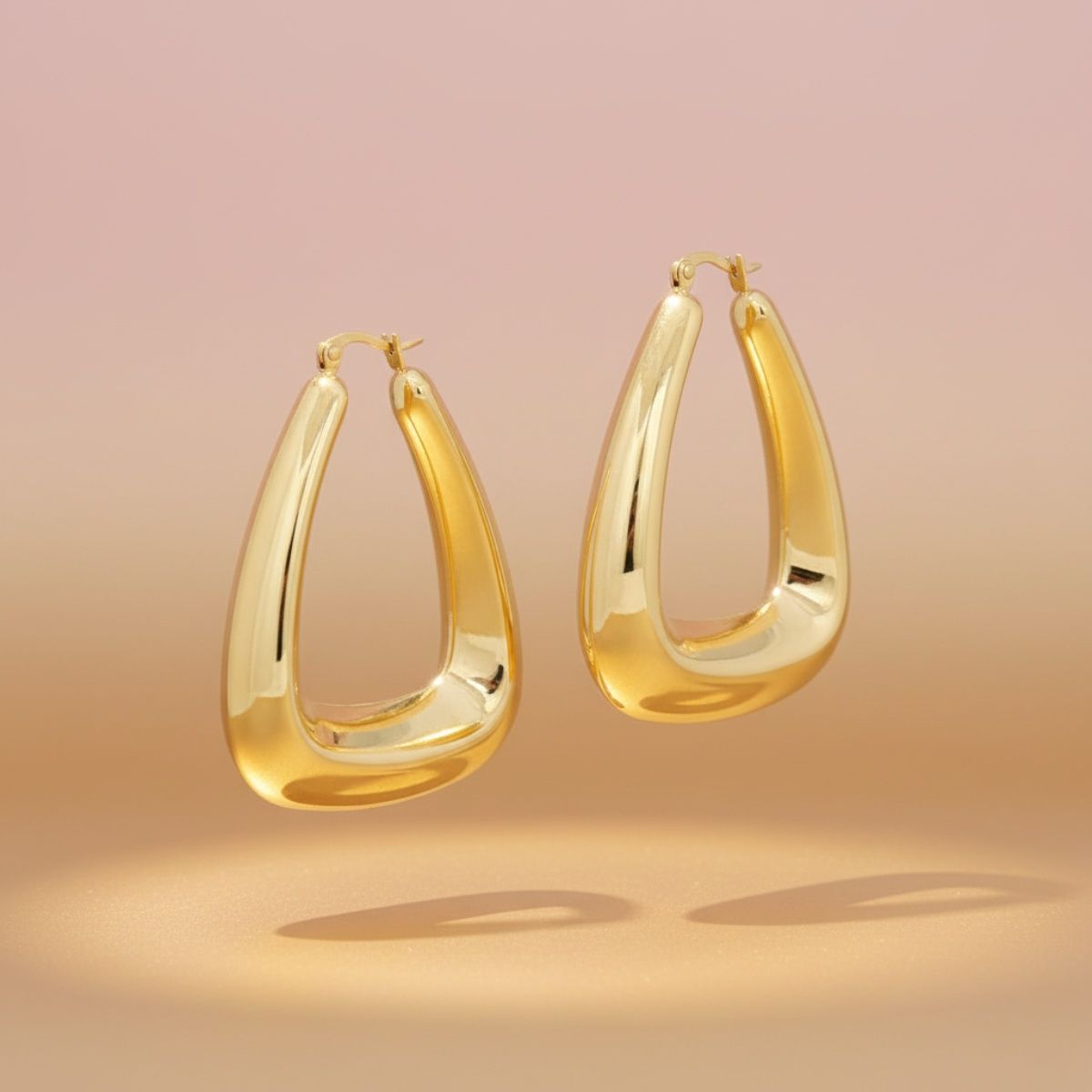 Hoop 18K Gold Steel Trapezoid Thick Earrings