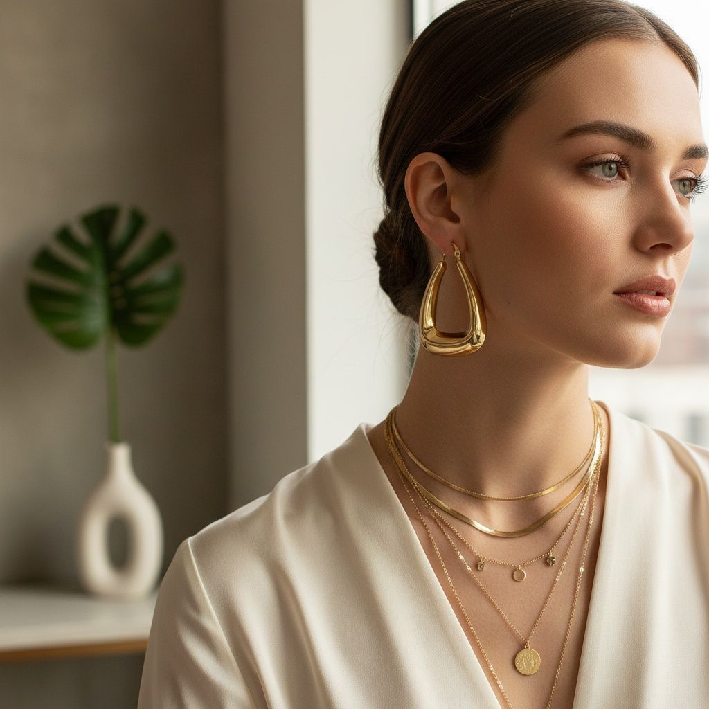 Hoop 18K Gold Steel Trapezoid Thick Earrings