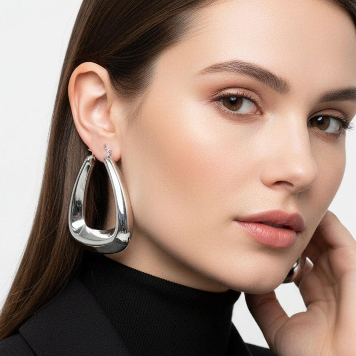 Stainless  Steel Trapezoid Thick Hollow Hoop Earrings