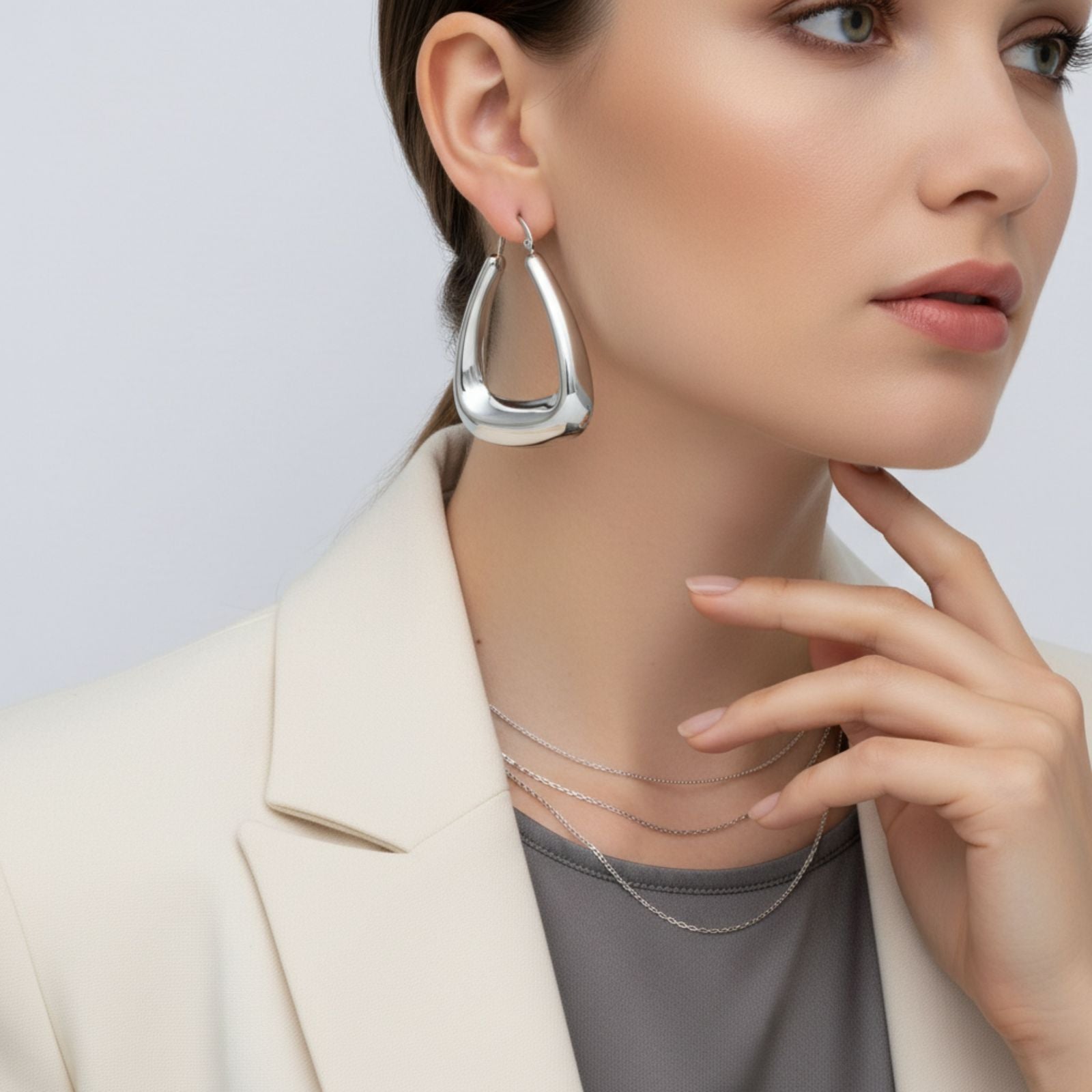 Stainless  Steel Trapezoid Thick Hollow Hoop Earrings