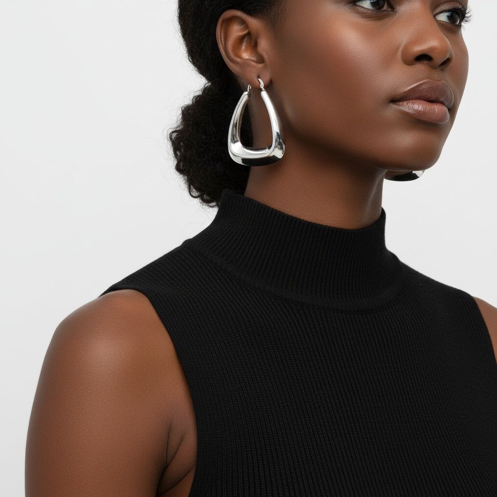 Stainless  Steel Trapezoid Thick Hollow Hoop Earrings