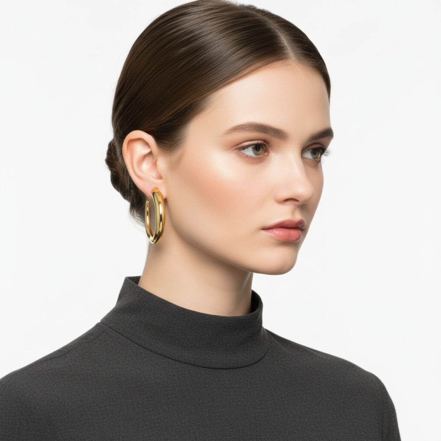 Hoop 18K Gold Steel Graduated Open C Earrings