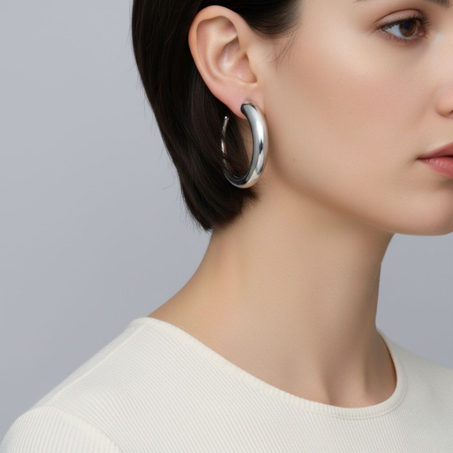 Stainless Steel Graduated Open C Hoop Earrings