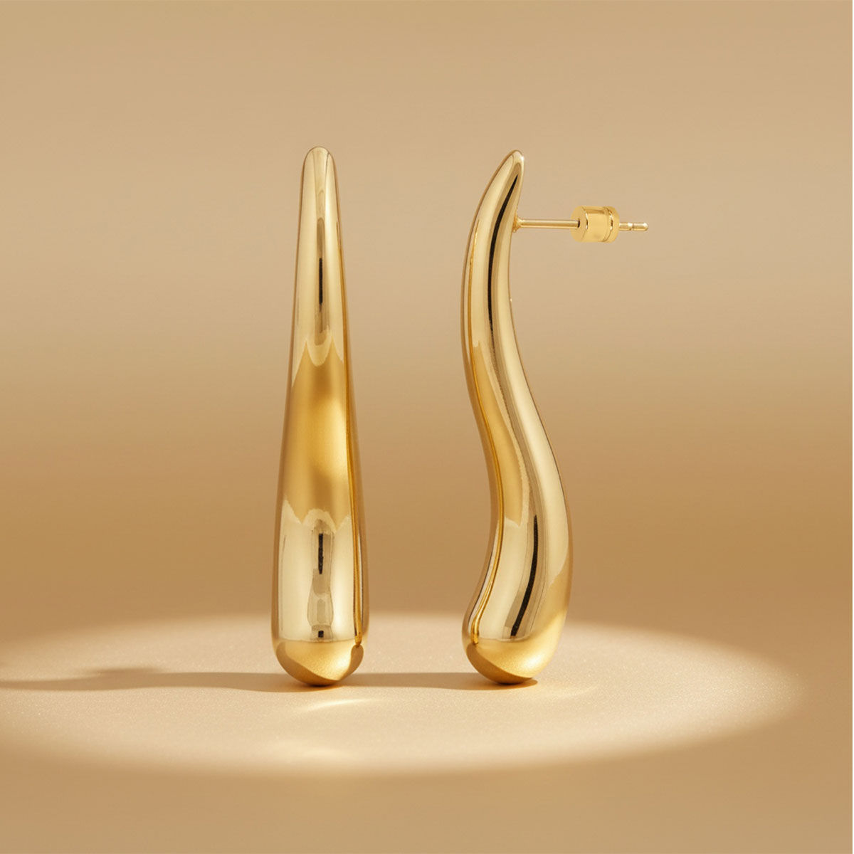 Stud 18K Gold Steel Curved Long Teardrop Earrings