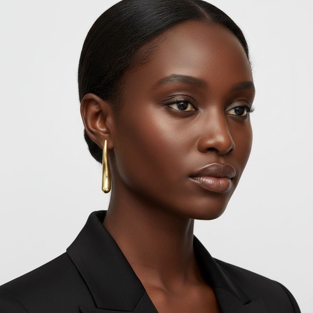 Stud 18K Gold Steel Curved Long Teardrop Earrings