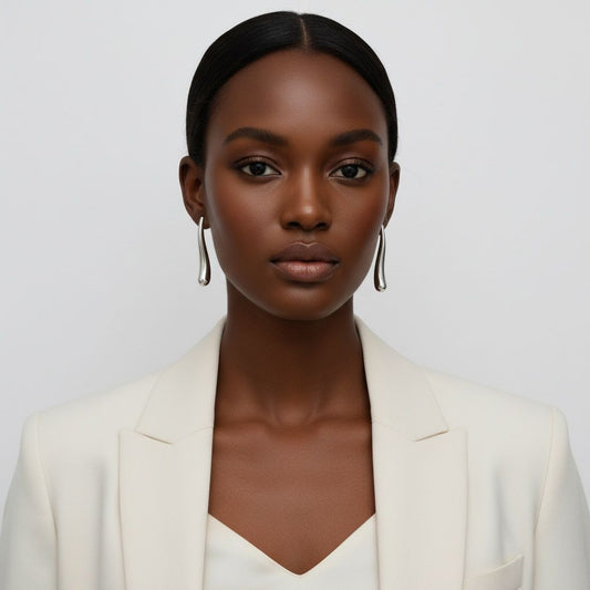 Stainless Steel Curved Long Teardrop Earrings