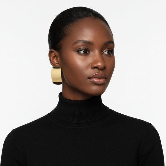 18K Gold Steel Curved Rectangle Disc Stud Earrings