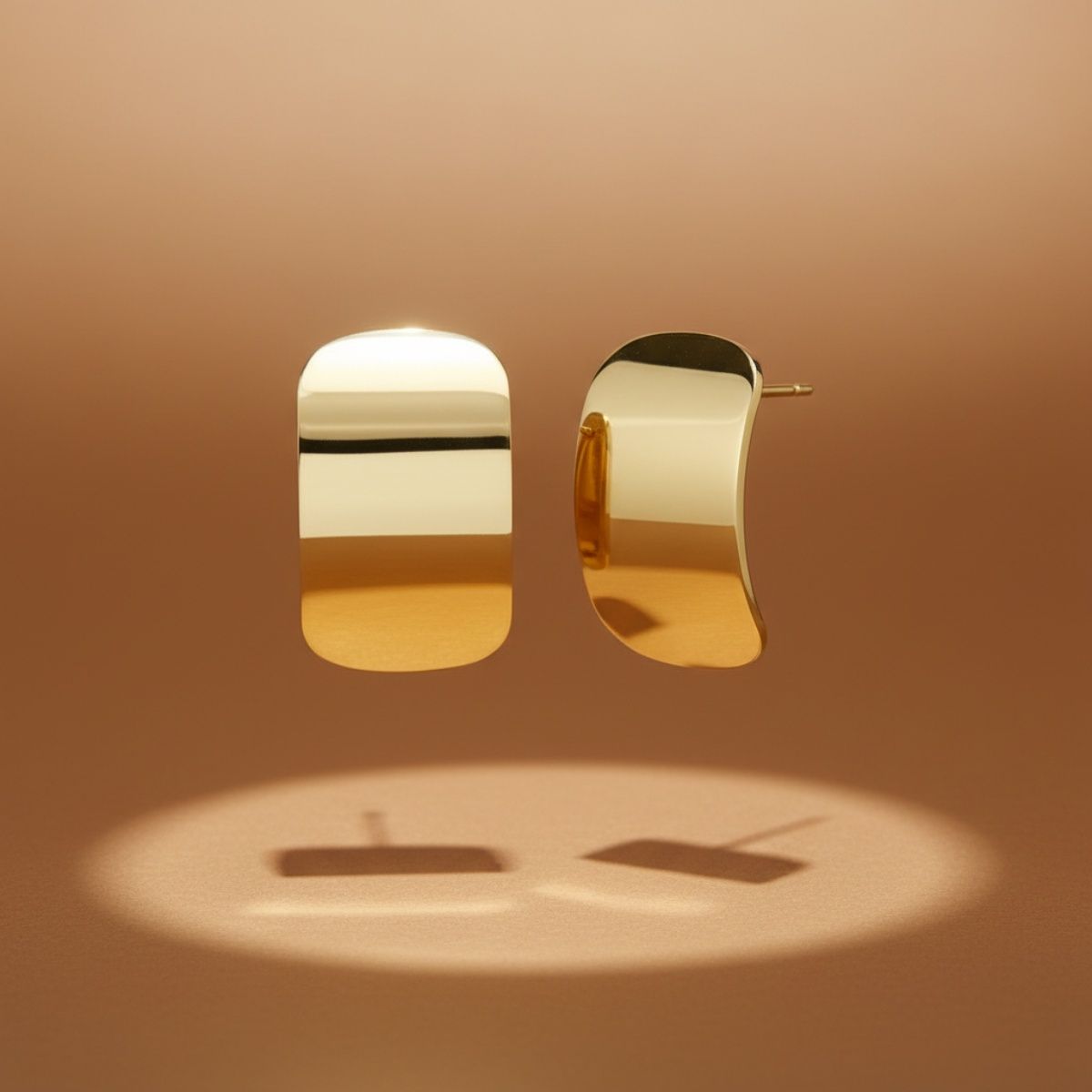 18K Gold Steel Curved Rectangle Disc Stud Earrings