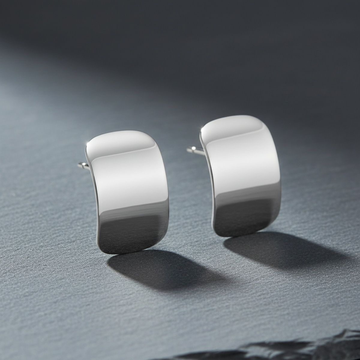 Stainless Steel Curved Rectangle Disc Earrings