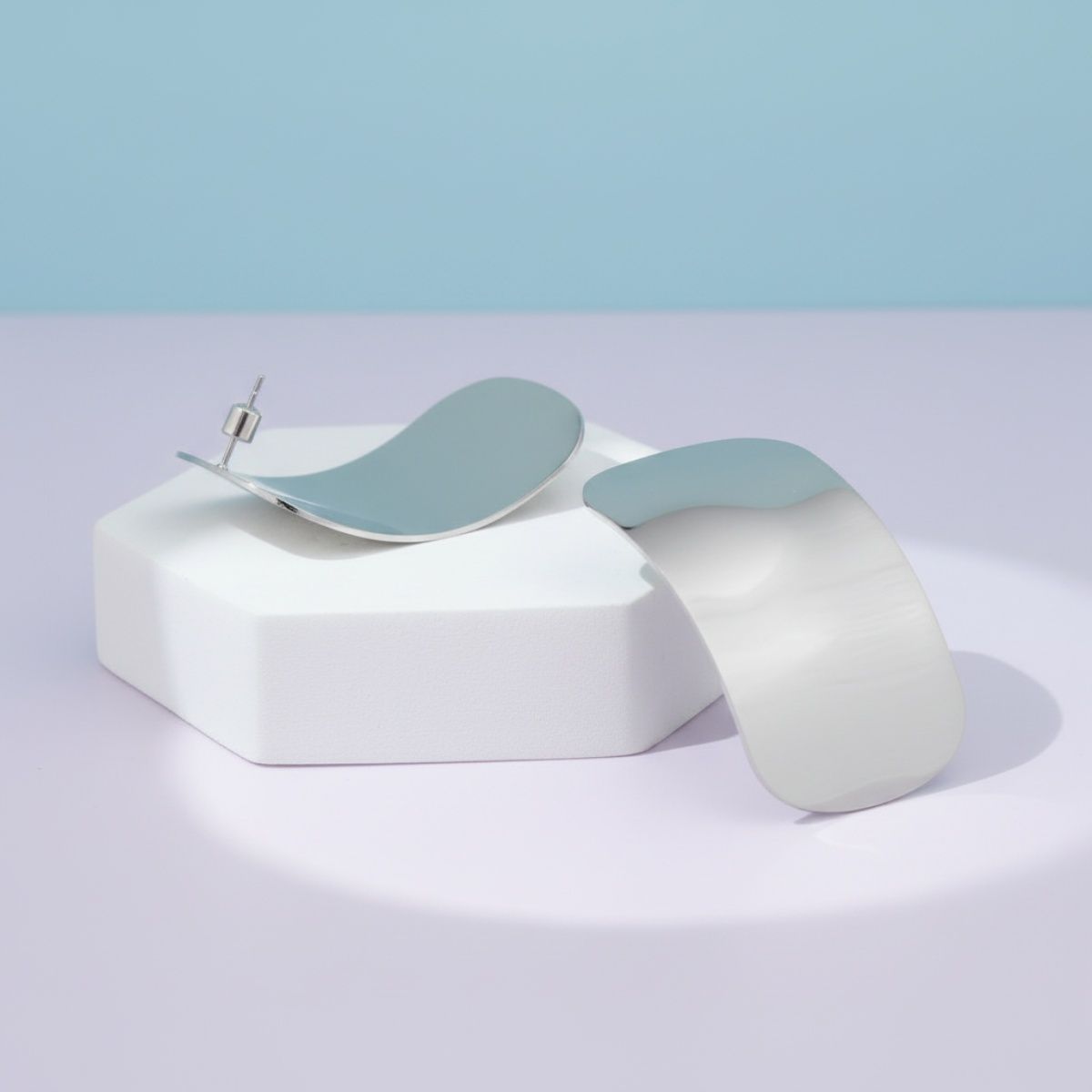 Stainless Steel Curved Rectangle Disc Earrings