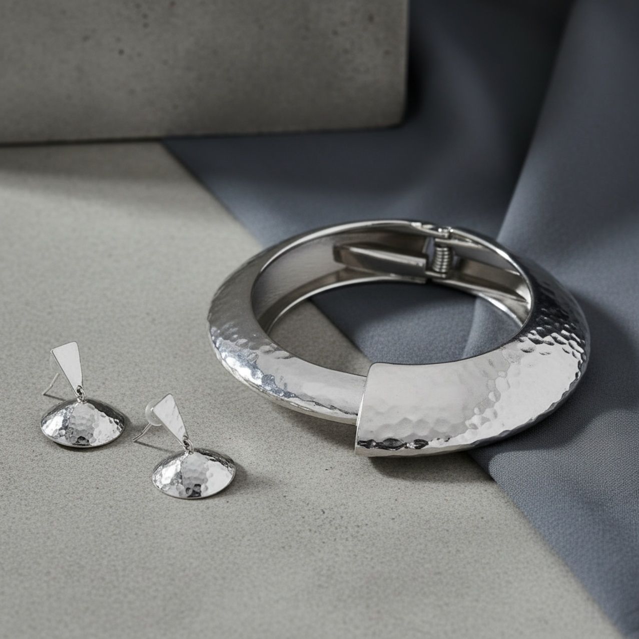 Bangle Hammered Silver Angular Futuristic Bracelet