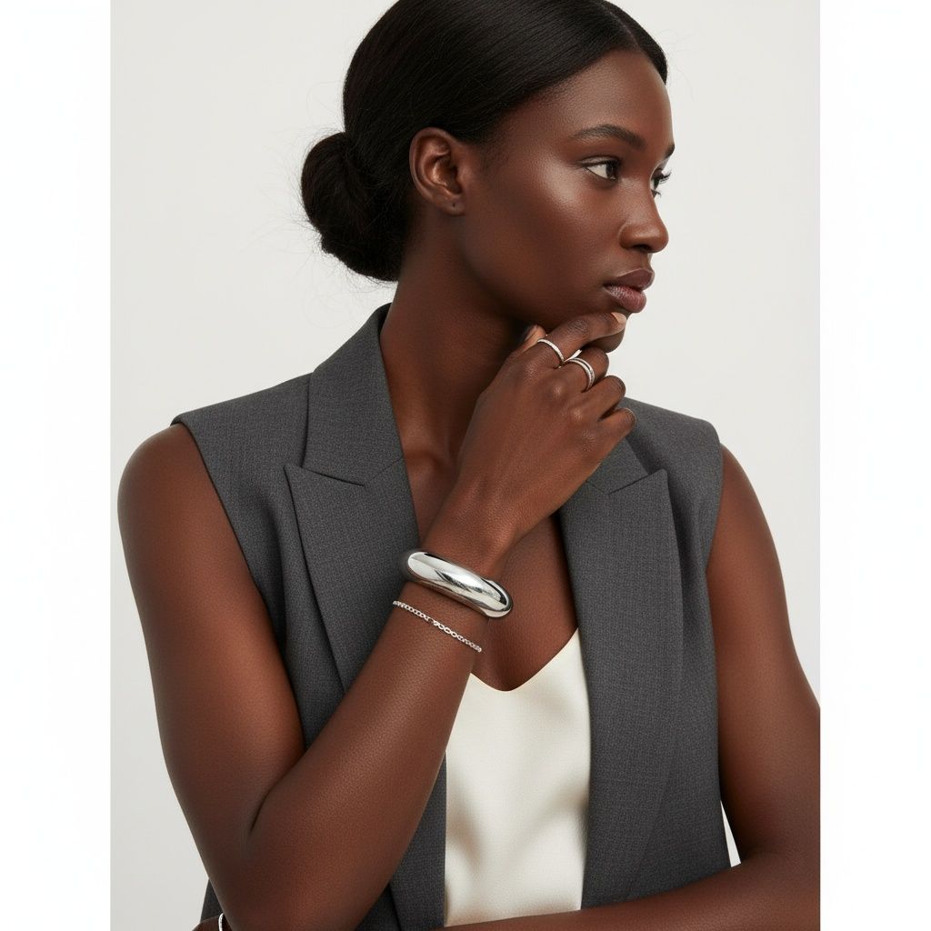 Bangle Smooth Silver Sculpted Shine Sleek Bracelet