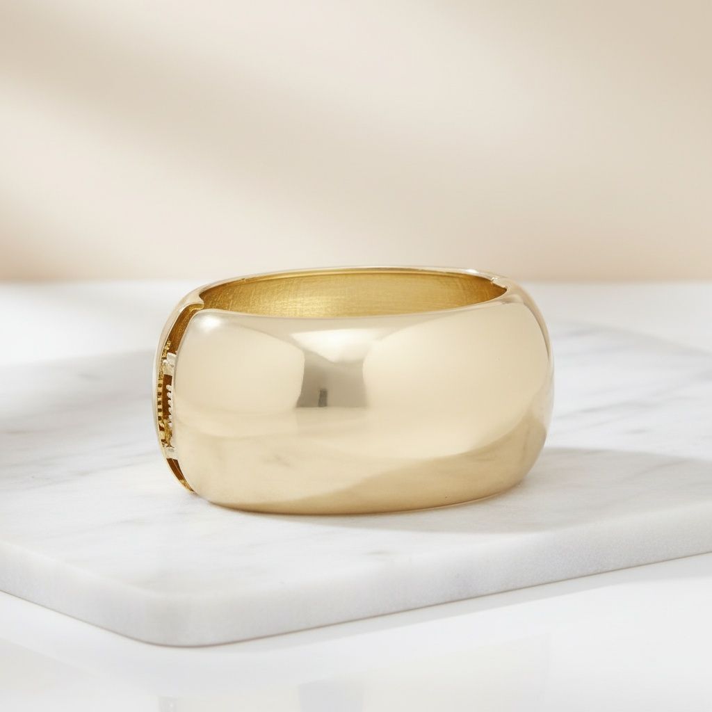 Bangle Polished Gold Oval Wide Sleek Bracelet
