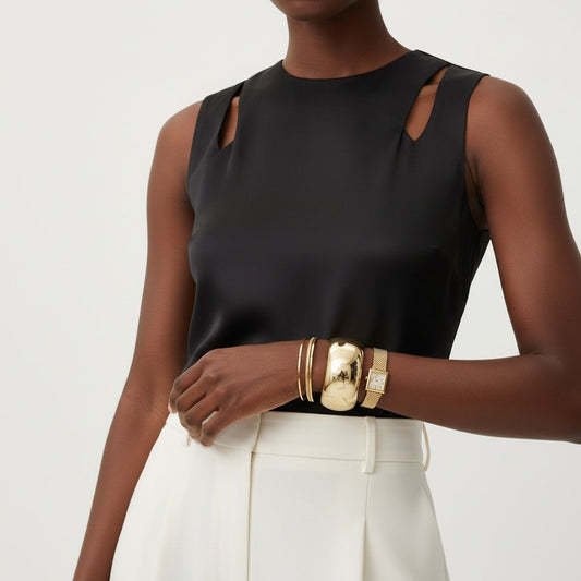 Bangle Polished Gold Oval Wide Sleek Bracelet