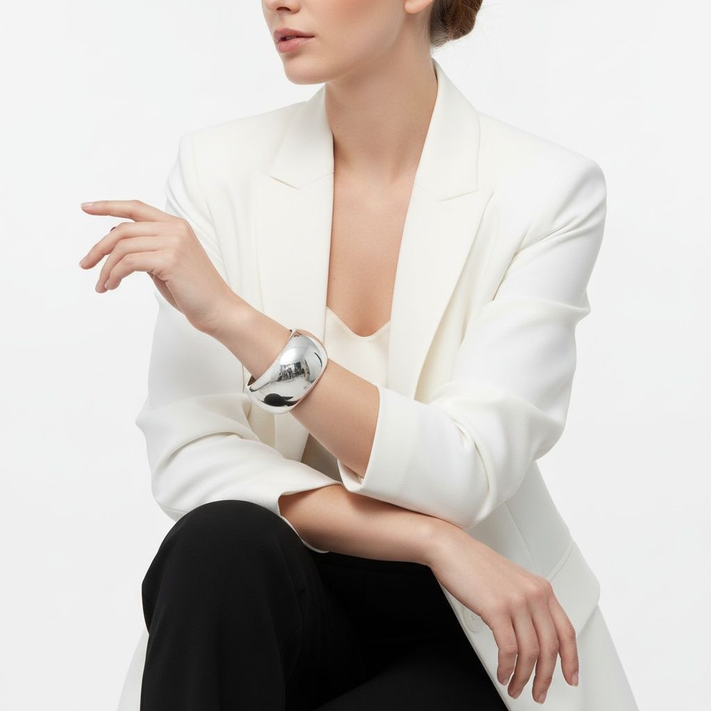 Bangle Polished Silver Oval Wide Sleek Bracelet