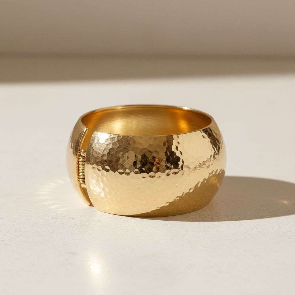 Bangle Hammered Gold Wide High Fashion Bracelet