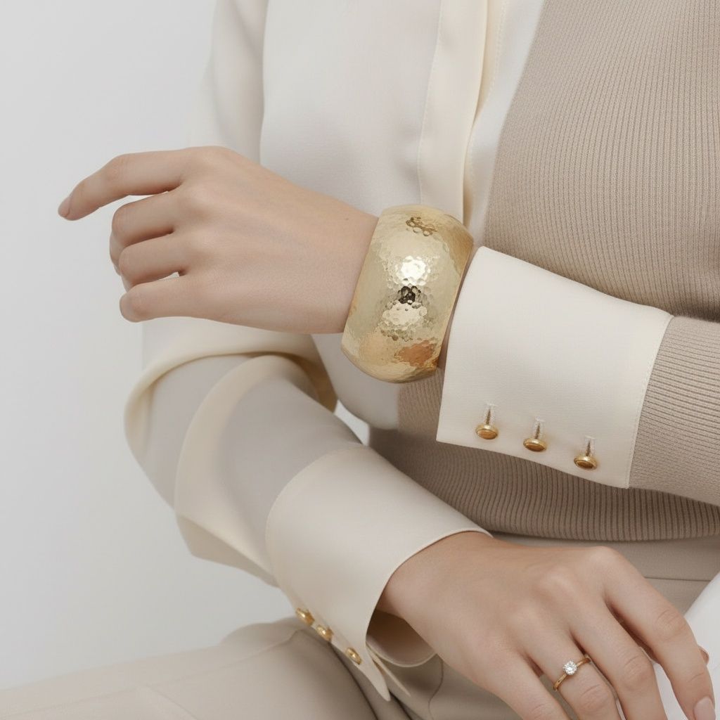 Bangle Hammered Gold Wide High Fashion Bracelet