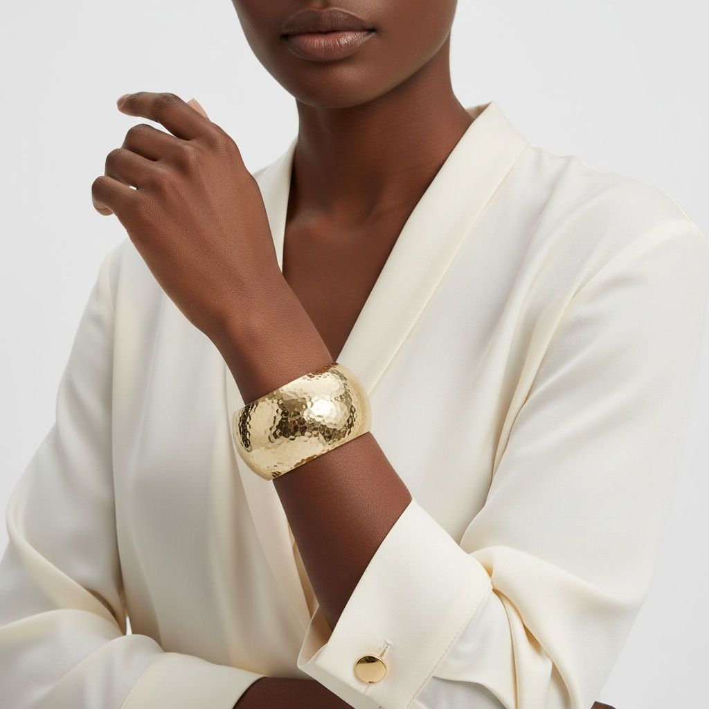 Bangle Hammered Gold Wide High Fashion Bracelet