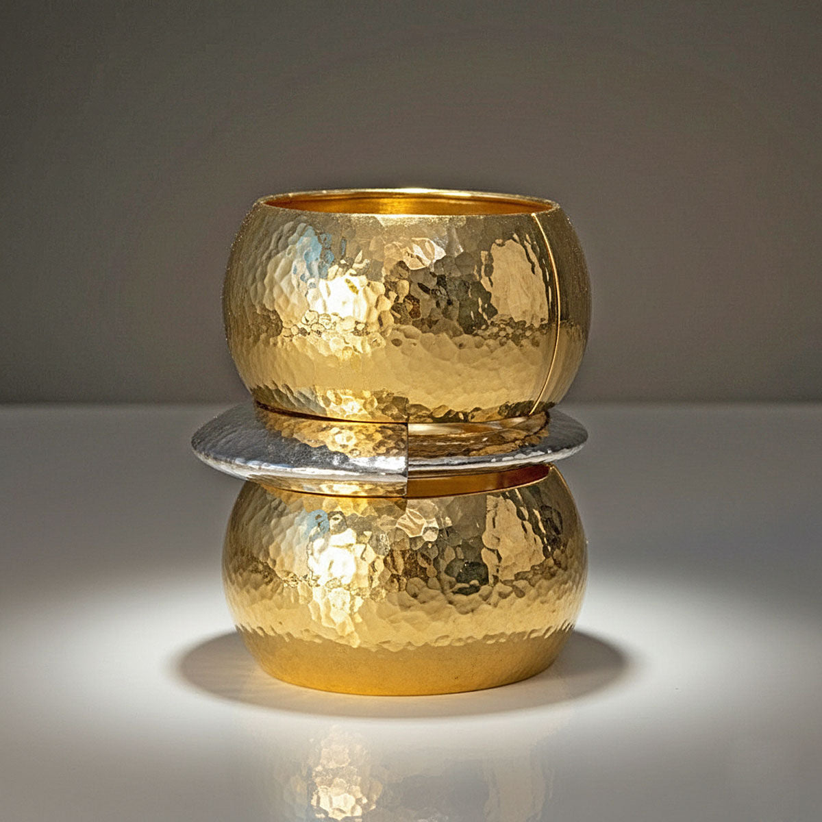 Bangle Hammered Gold Wide High Fashion Bracelet