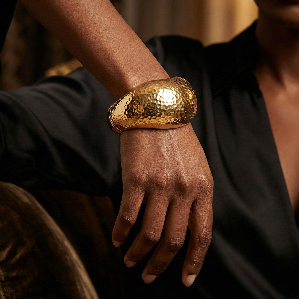 Bangle Hammered Gold Wavy Chunky Bracelet