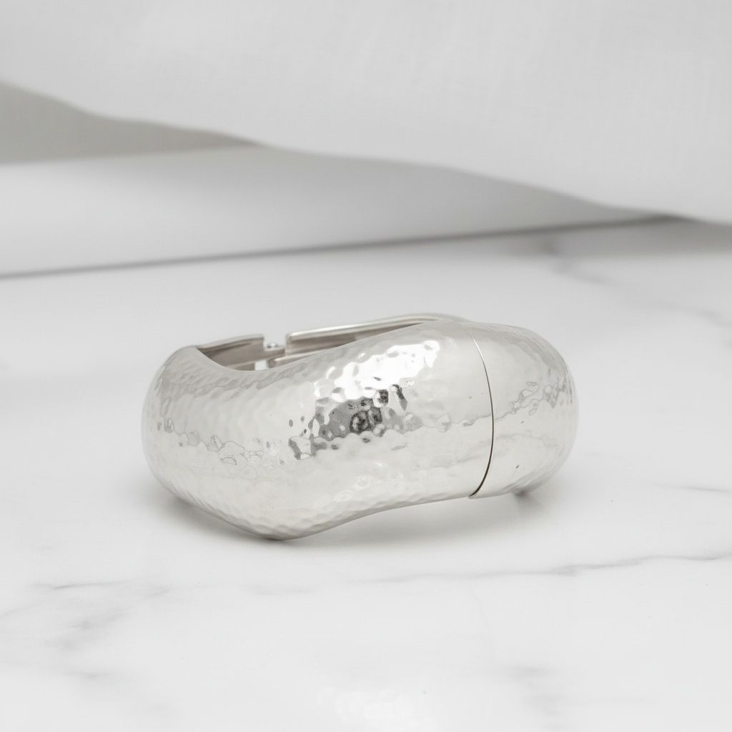 Bangle Hammered Silver Wavy Chunky Bracelet