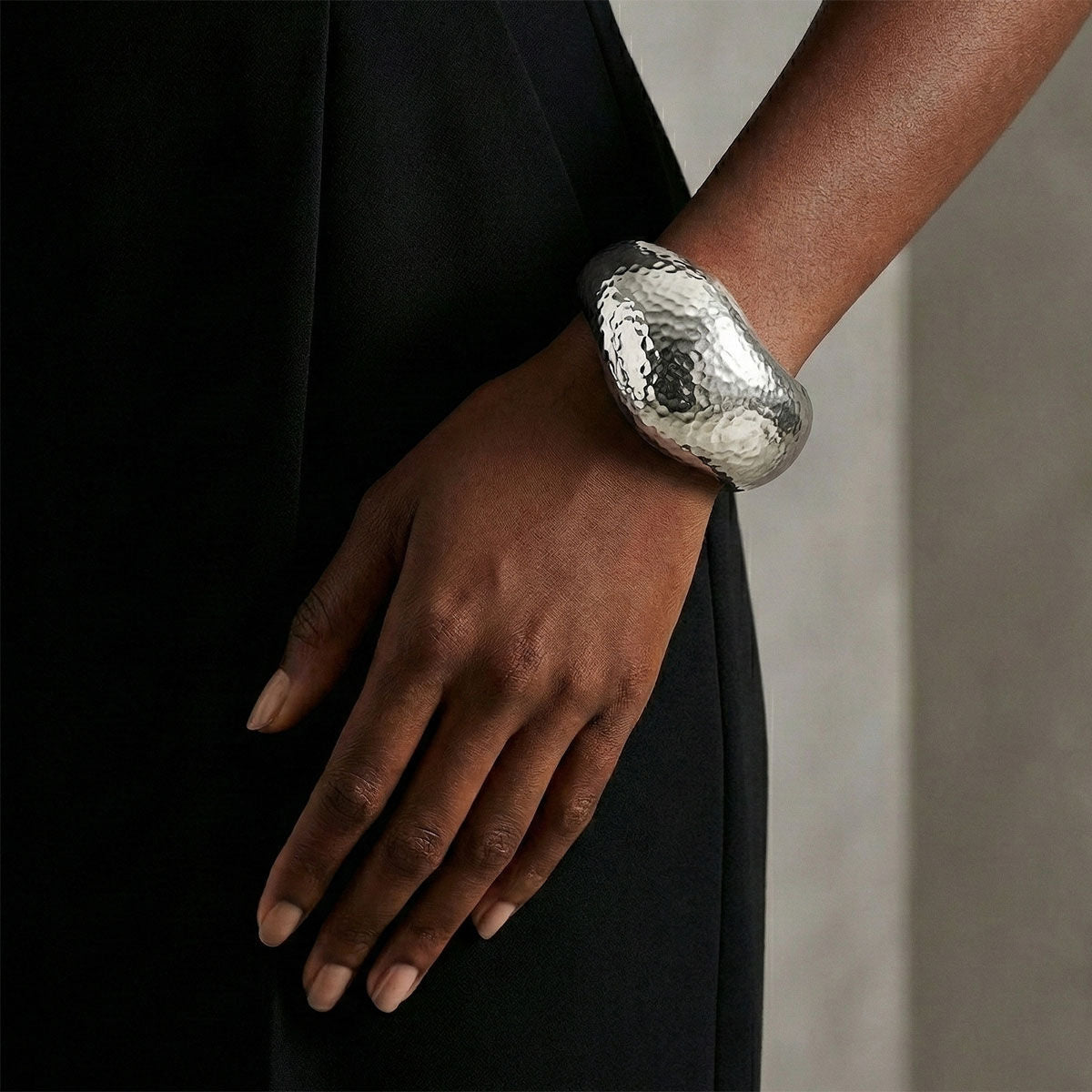 Bangle Hammered Silver Wavy Chunky Bracelet