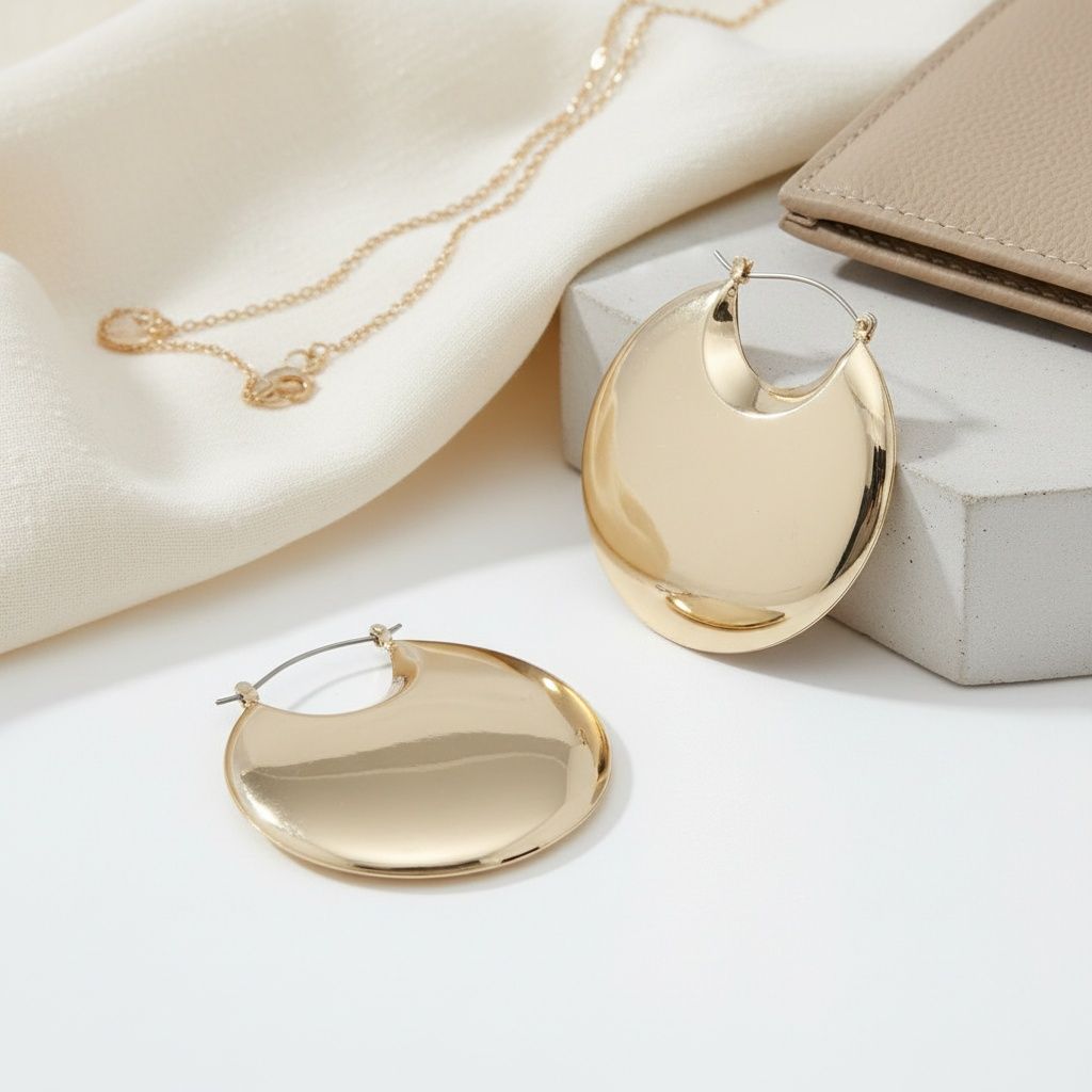 Huggie Gold Puffy Disc Crescent Hoop Earrings