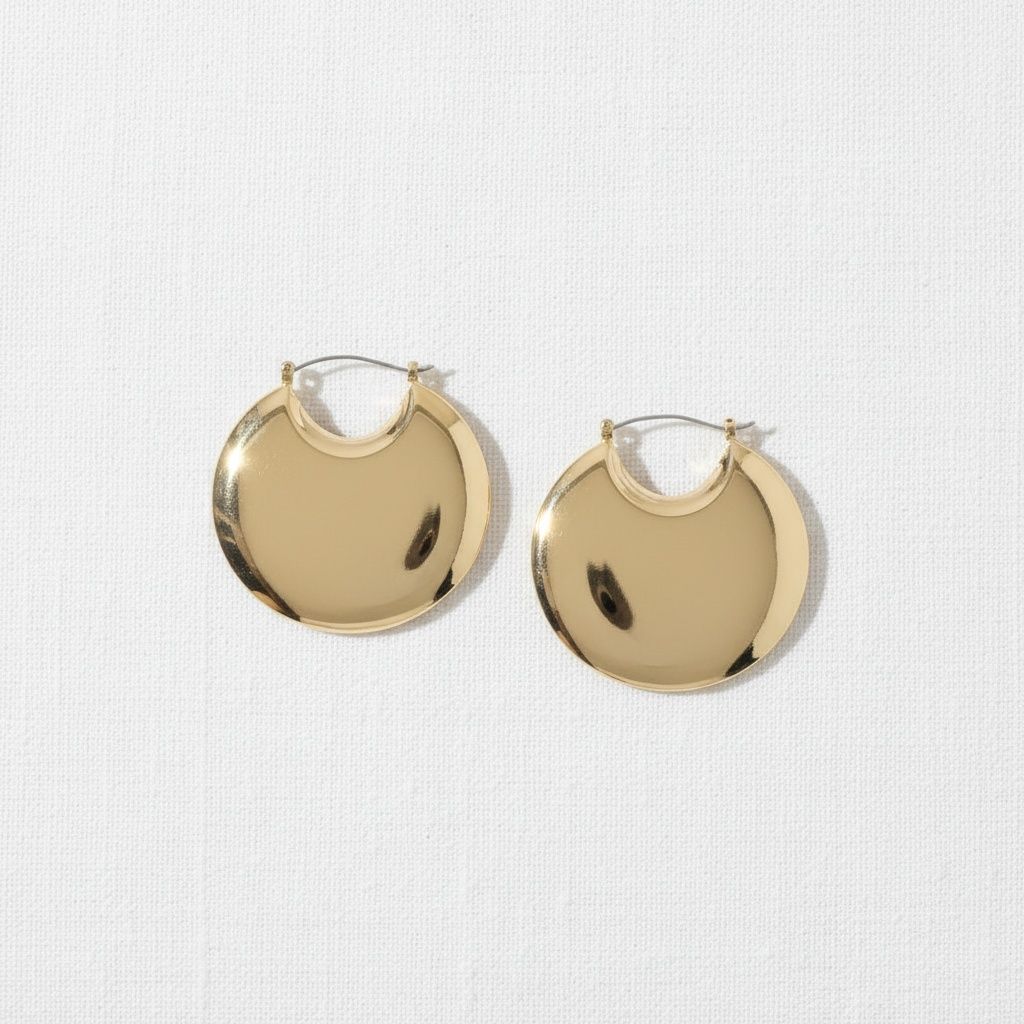 Huggie Gold Puffy Disc Crescent Hoop Earrings