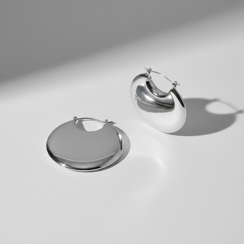 Huggie Silver Puffy Disc Crescent Hoop Earrings