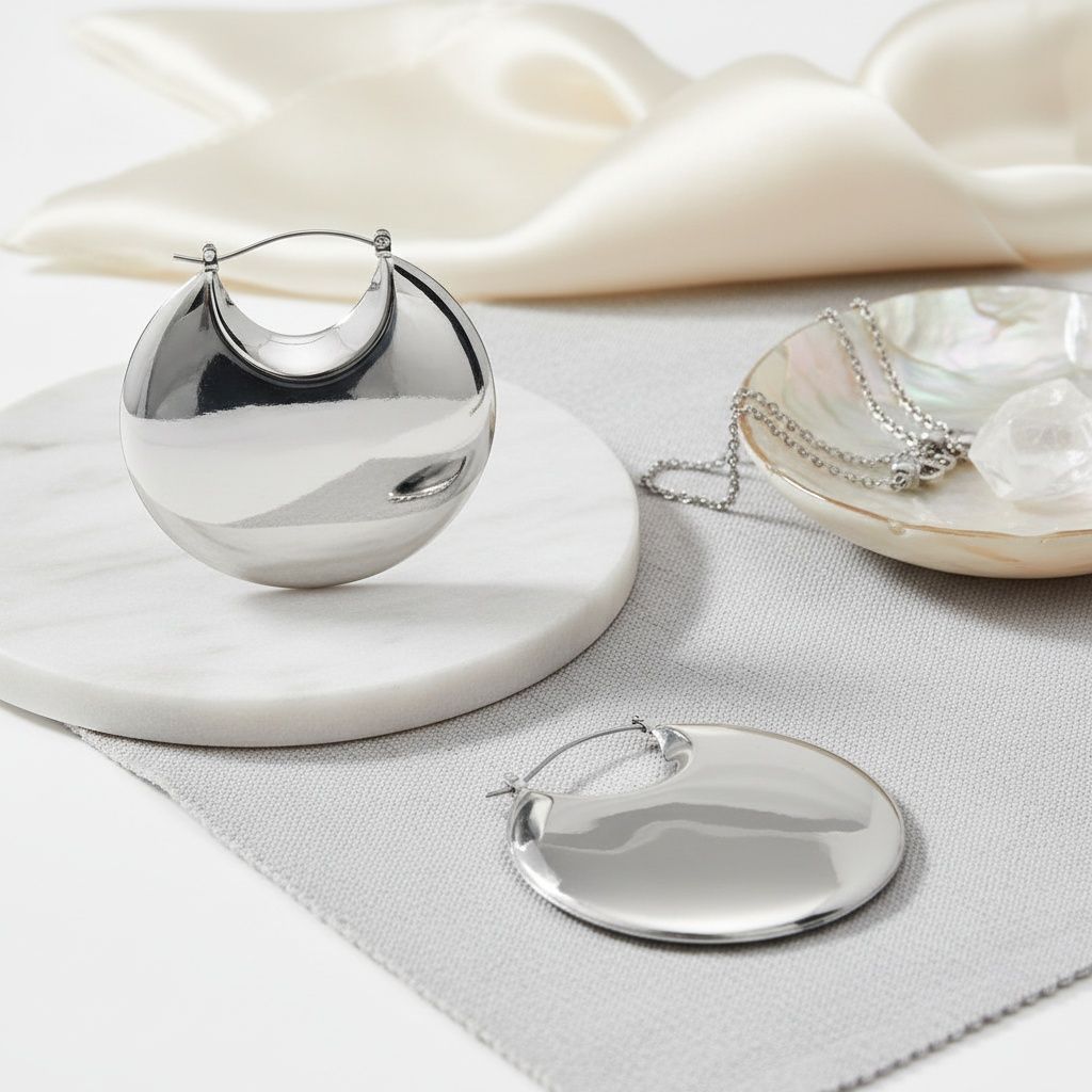 Huggie Silver Puffy Disc Crescent Hoop Earrings