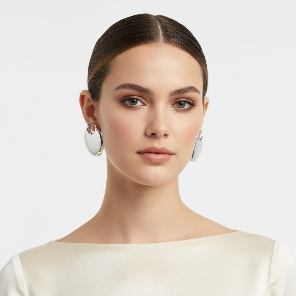 Huggie Silver Puffy Disc Crescent Hoop Earrings