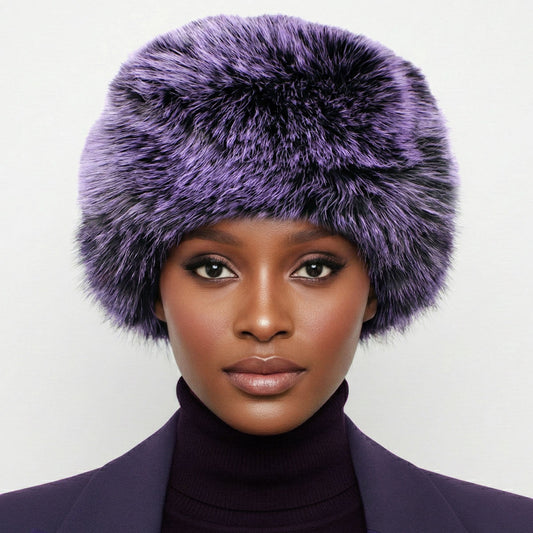 Hat Luxe Faux Fur Purple Kubanka Winter Cap Women
