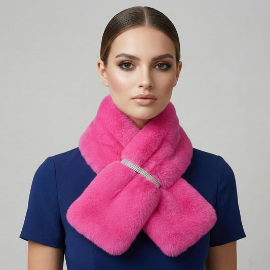 Scarf Luxe Faux Fur Fuchsia Rhinestone Pull Thru