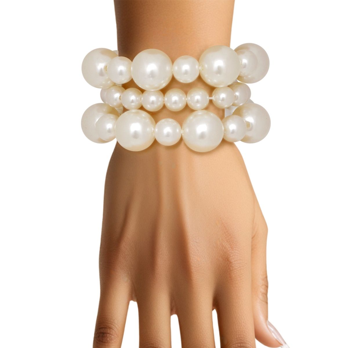 Cream Pearl 3 Pcs Classic Chunky Bracelet Set