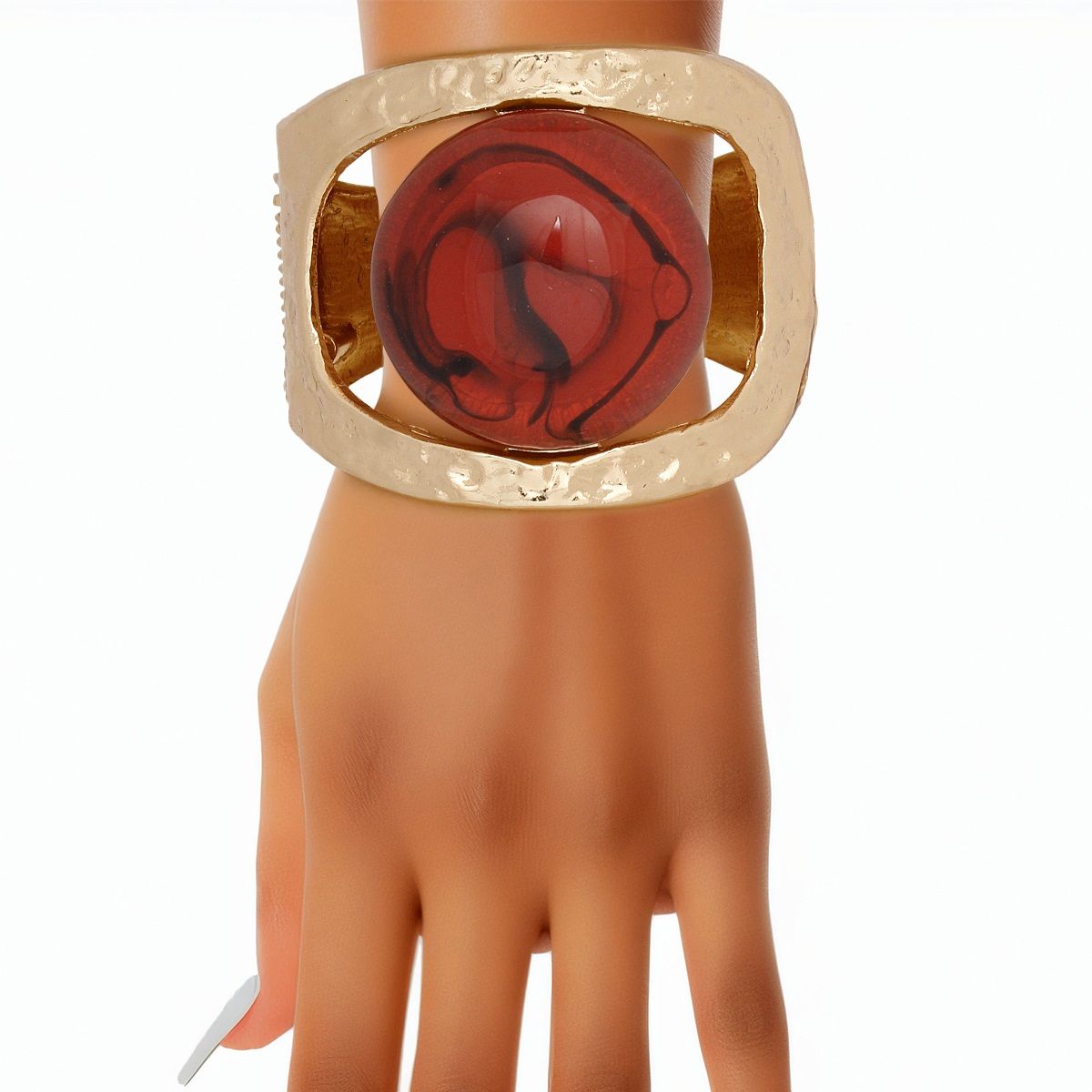 Cuff Red Round Swirl Resin Chunky Gold Bracelet